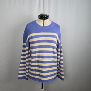Heyson Tight Knit Sweater Women's L Purple & Light Cream Stripe Long Sleeve